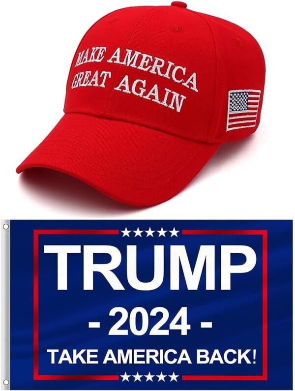 Trump 2024 MAGA Hat & Flag Set - Adjustable Cap