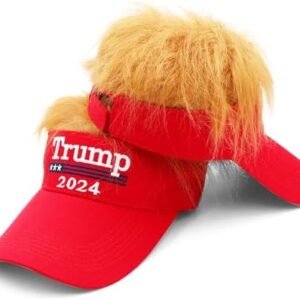 Trump 2024 MAGA Hat with Hair - USA Flag Embroidery