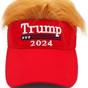 Trump 2024 MAGA Hat with Hair - USA Flag Embroidery